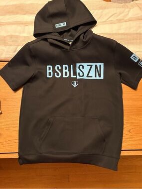 Kids Short-Sleeve Hoodie with Blue Logo - BSBL SZN